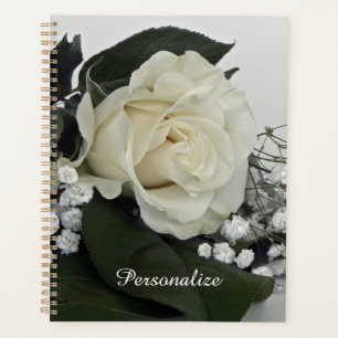 Elegante & Romantische Weiße Rose Personalisiert Planer