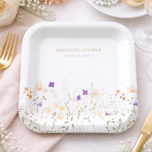 Elegante romantische Wildblumen-Brautparty Pappteller