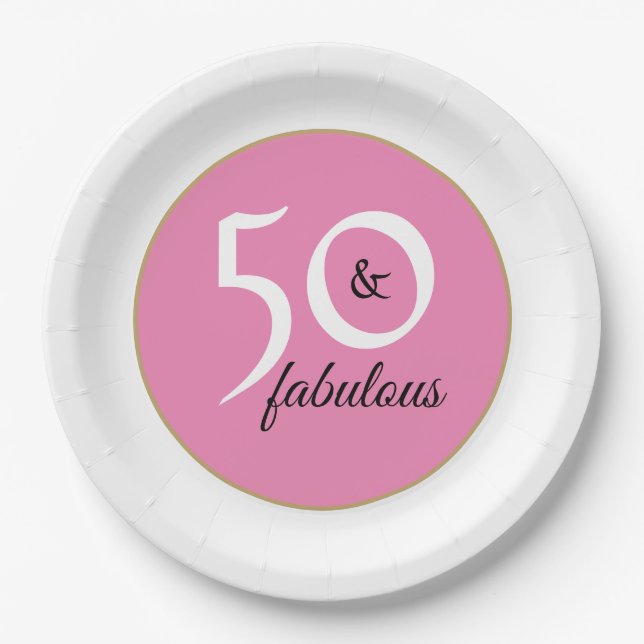 Elegante rosa 50. Geburtstagsparty Pappteller (Vorderseite)
