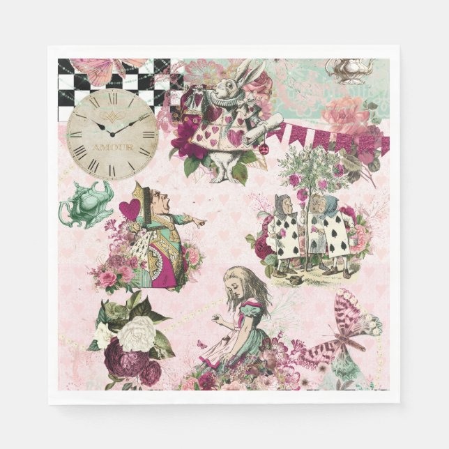 Elegante rosa Alice im Wunderland Serviette (Vorderseite)