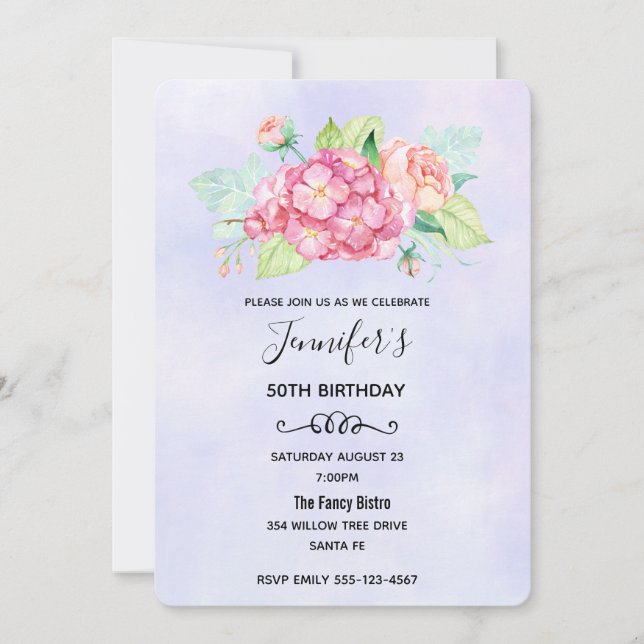 Elegante Rosa Aquarell Blume Bouquet Geburtstag Einladung (Vorderseite)