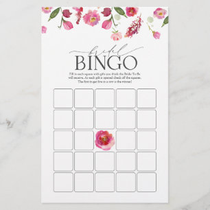Elegante Rosa Aquarell Blume Bridal Bingo Game