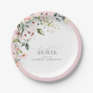 Elegante rosa Aquarell-Blumen-Brautparty Pappteller