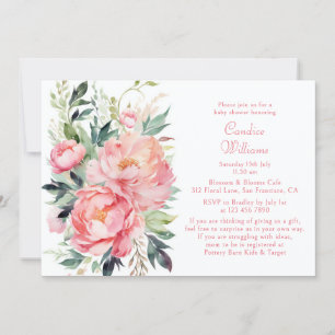 Elegante rosa Aquarell Blumenpaare Babydusche Einladung