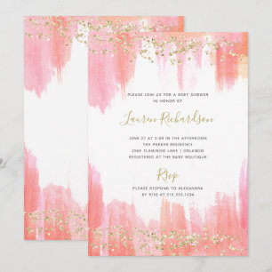 Elegante rosa Aquarell-und des Gold  Babyparty Einladung