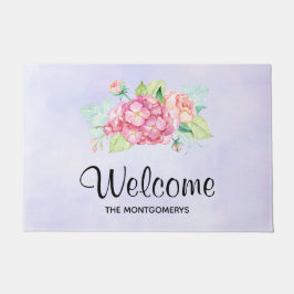 Elegante Rosa Aquarellbahn Blume Bouquet Herzlich  Fußmatte