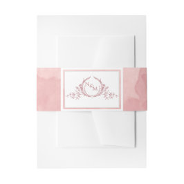 Elegante, rosa Aquarellfarbe, Monogramm Hochzeit Einladungsbanderole