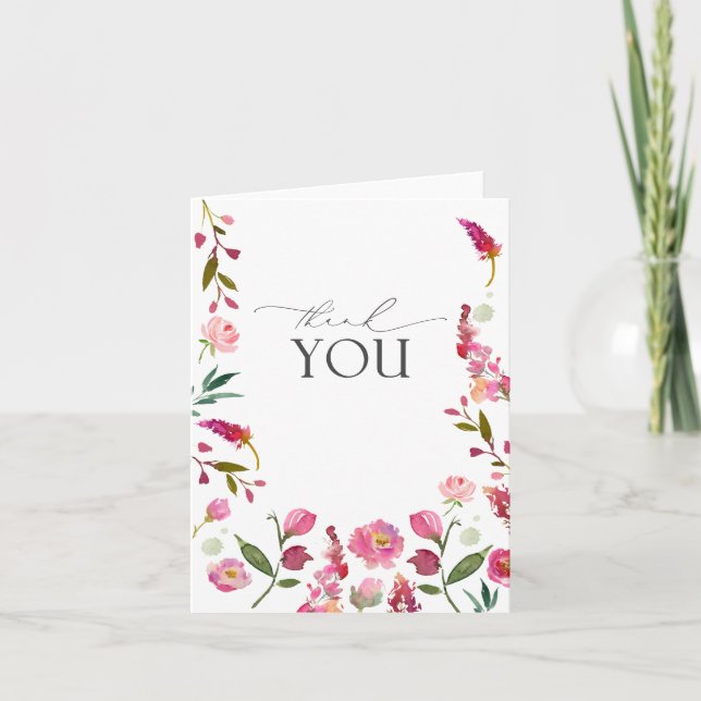 Elegante rosa Aquarellfarben Blume Danke Karte (Vorderseite)