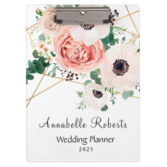 Elegante rosa Aquarellfarben Blume Persönlich gest Klemmbrett (Vorderseite)