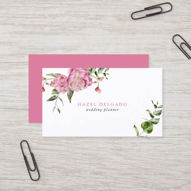 Elegante rosa Aquarellfarben-Blume Visitenkarte (Vorderseite/Rückseite Beispiel)