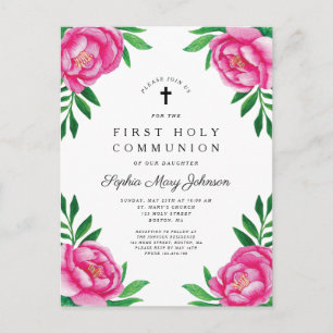 Elegante Rosa Aquarellfarben Erste Kommune Einladungspostkarte