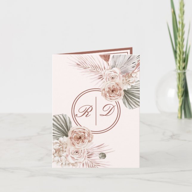 Elegante rosa Aquarellfarben-Monogramm Einladung (Vorderseite)