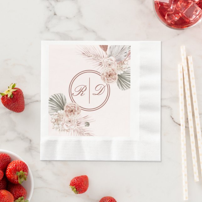 Elegante rosa Aquarellfarben-Monogramm Serviette (Beispiel)
