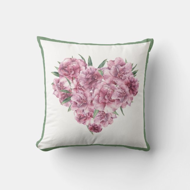 Elegante rosa Aquarellfarben Rose Botanisches Grün Kissen (Vorderseite)