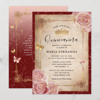 Elegante Rosa Aquarellfarben Rose Gold Quinceanera Einladung