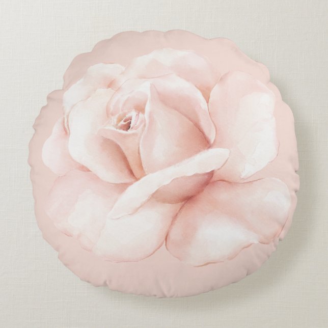 Elegante Rosa Aquarellfarben Rose Wohngestaltung Rundes Kissen (Vorderseite)