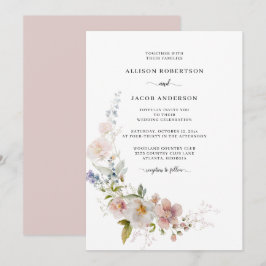Elegante Rosa Aquarellfarben Wildblume Blumenzehen Einladung