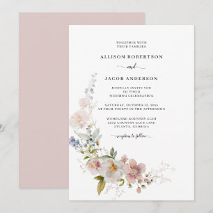Elegante Rosa Aquarellfarben Wildblume Blumenzehen Einladung