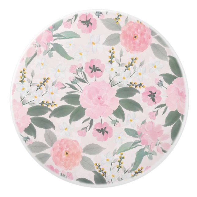 Elegante rosa Aquarellmalerei Keramikknauf (Vorderseite)
