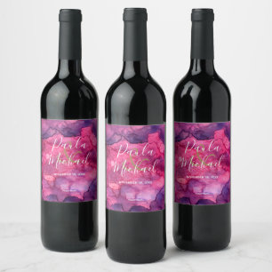 Elegante rosa Aquarellwoche Weinetikett