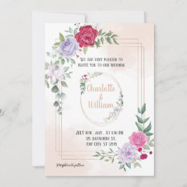Elegante Rosa Bläserblüte Goldene Hochzeit Einladu Einladung