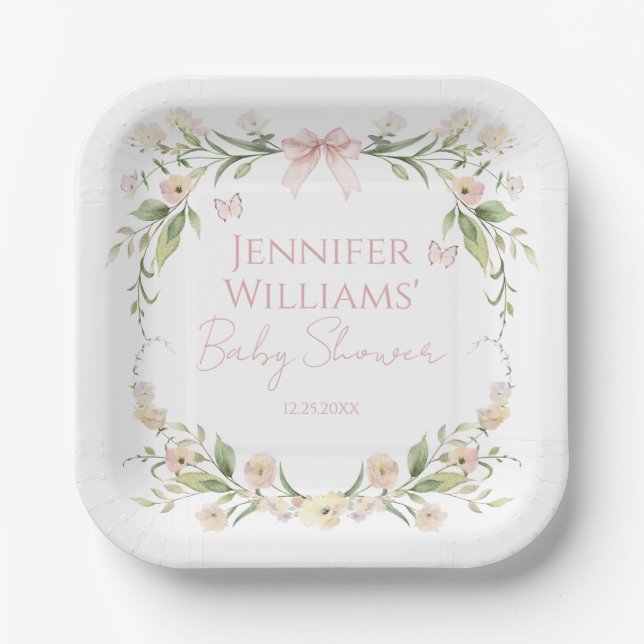 Elegante Rosa Bläserfrühlingsdusche Pappteller (Vorderseite)