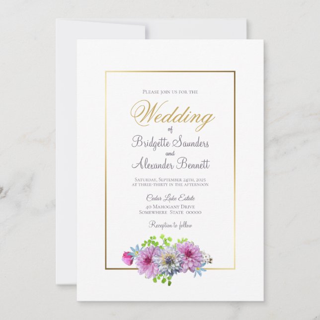 Elegante Rosa Bläsergoldene Hochzeit Einladung (Vorderseite)