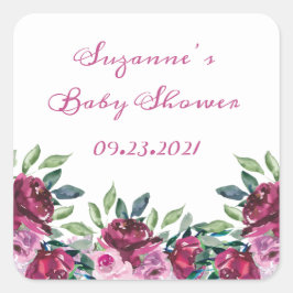 Elegante Rosa Bläsername Datum Skript Kinderdusche Quadratischer Aufkleber