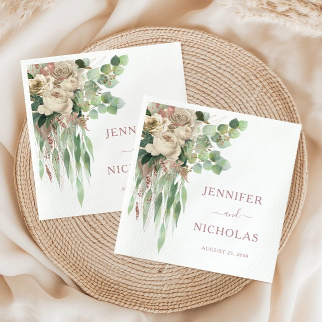 Elegante Rosa Bläsernbäume Hochzeiten Serviette (Elegant Pink Floral Peonies Wedding Napkins)