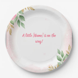 Elegante Rosa Bläserndusche mit Rose und Gold Pappteller