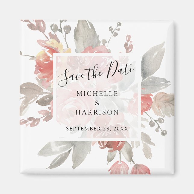 Elegante, rosa, bläserne Wasserfarbe Save the Date Magnet (Vorne)