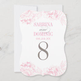 Elegante Rosa Bläserpferde Hochzeit Tischnummer