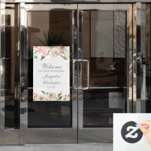 Elegante rosa Bläserpferde Willkommen bei unserer Fensteraufkleber