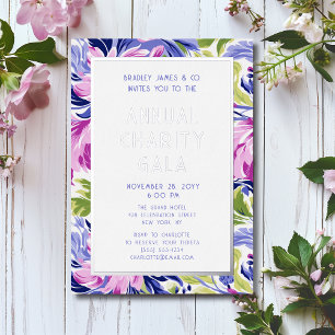 Elegante rosa blaue Blumen Wohltätigkeitsgala-Part Folieneinladung