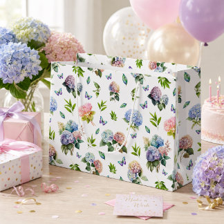 Elegante rosa blaue Hortensien-Garten-Geschenktasc Große Geschenktüte