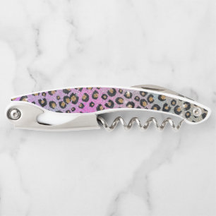 Elegante Rosa Blue Gold Glitzer Black Leopard Prin Kellnermesser