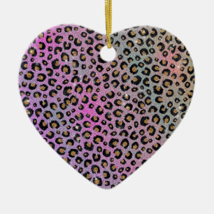 Elegante Rosa Blue Gold Glitzer Black Leopard Prin Keramik Ornament