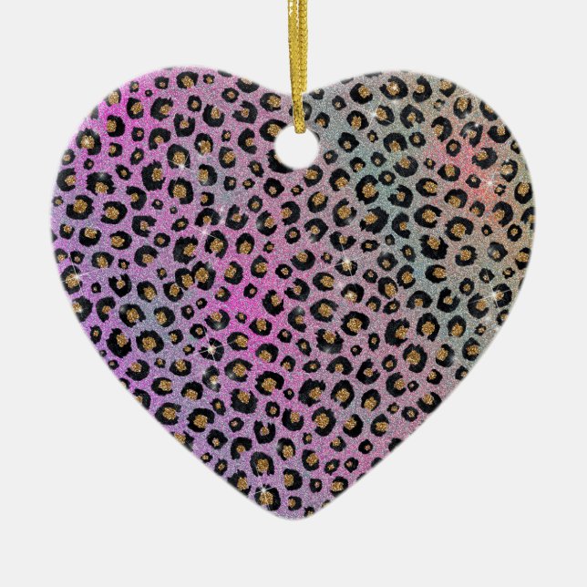 Elegante Rosa Blue Gold Glitzer Black Leopard Prin Keramik Ornament (Vorne)