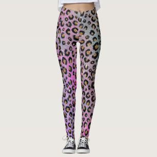 Elegante Rosa Blue Gold Glitzer Black Leopard Prin Leggings