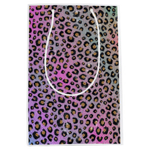 Elegante Rosa Blue Gold Glitzer Black Leopard Prin Mittlere Geschenktüte