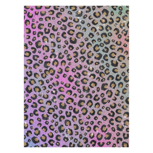 Elegante Rosa Blue Gold Glitzer Black Leopard Prin Tischdecke (Vorderseite)