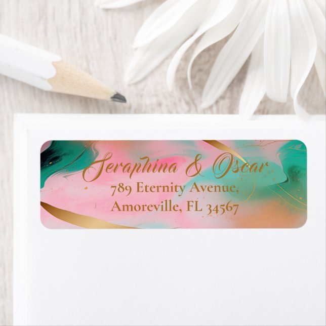 Elegante Rosa & Blue Wedding Rücksendeadresse (Insitu)