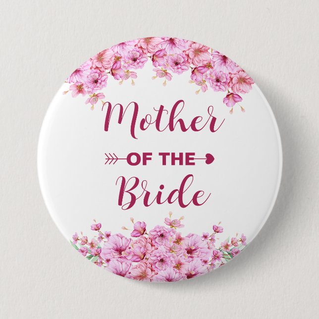 Elegante, rosa, blühende Mutter der Braut Button (Vorderseite)