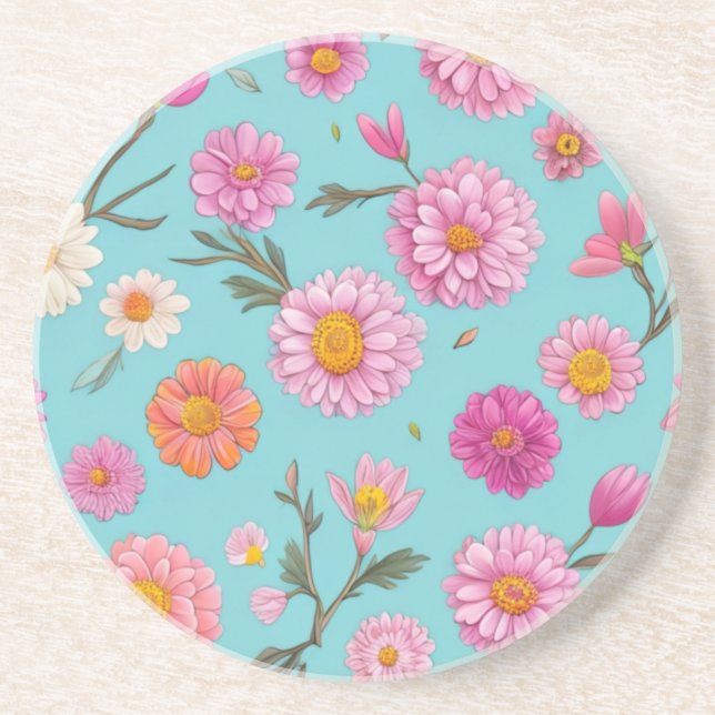 Elegante rosa blühweiße Gänse rosa Blume Getränkeuntersetzer (Vorne)