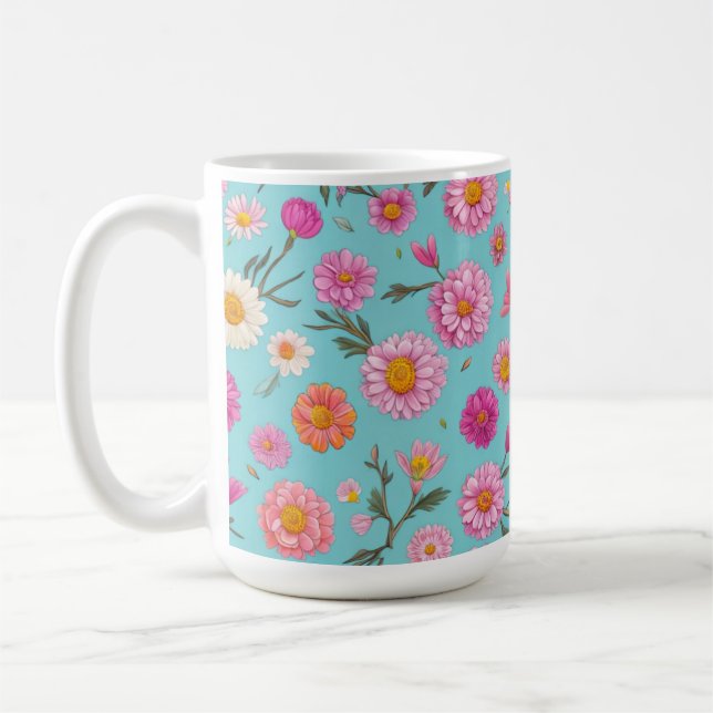 Elegante rosa blühweiße Gänse rosa Blume Kaffeetasse (Links)