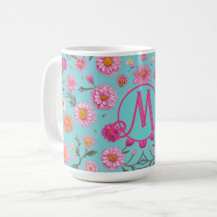 Elegante rosa blühweiße Gänse rosa Blume Kaffeetasse