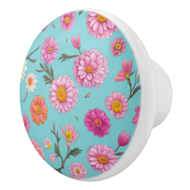 Elegante rosa blühweiße Gänse rosa Blume Keramikknauf (Rechts)