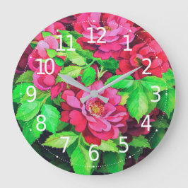 Elegante rosa Blume Akryllische Kunstwerke | Große Wanduhr