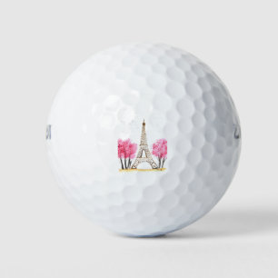 Elegante rosa Blume Aquarell Eiffelturm Paris Golfball