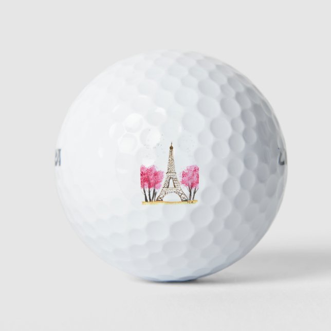 Elegante rosa Blume Aquarell Eiffelturm Paris Golfball (Vorderseite)